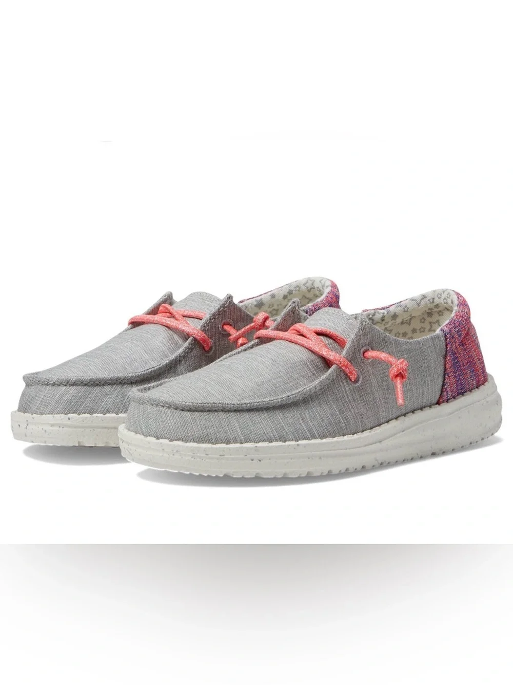 Hey Dude Kids Grey Canvas Moccasins with Pink Accents